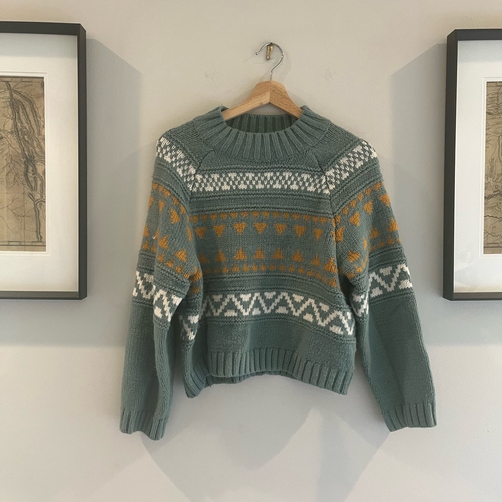 Universal Thread Cozy Green and Orange Patterned Sweater - Trendy Grandpa Style